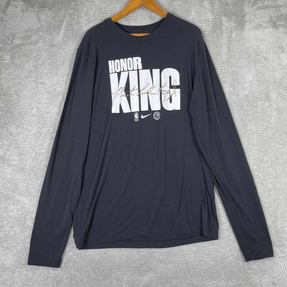 Nike MLK Honor King NBA Shirt Mens Tall Medium Black Long Sleeve DriFit Graphic